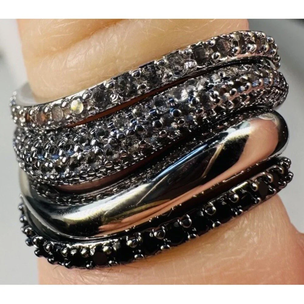 Bomb Party RBP6759 Infinitely Mine Luxe Bands Ring Size 6 Hematite CZ